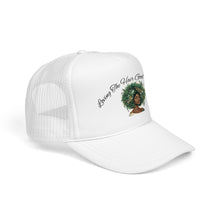 Load image into Gallery viewer, Trucker Hat — Loving The Hair God Gave Me | Natural Hair Afro Graphic Cap